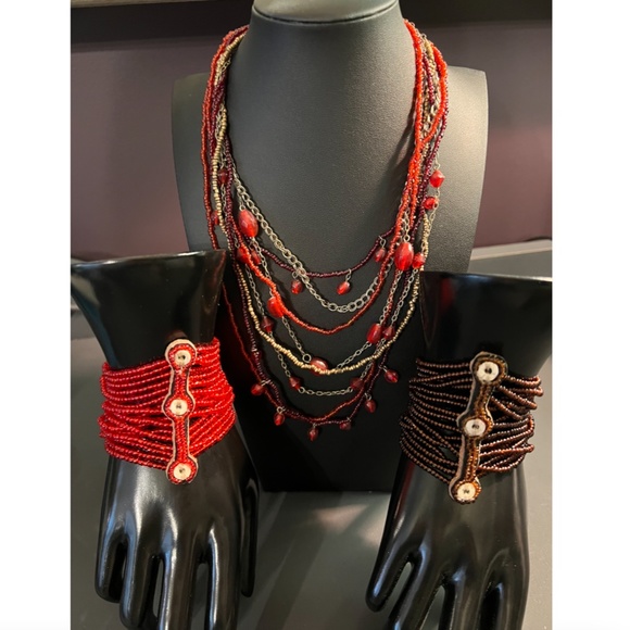 Handcrafted Multi-Strand Necklace & Bracelet Set; Made of Natural Materials - Picture 4 of 6